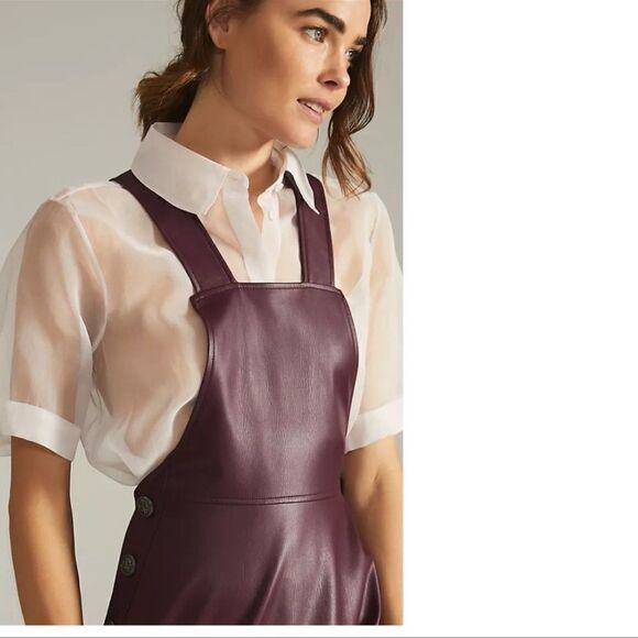 Anthropologie Maeve Faux Leather Pinafore In Plum NEW Size Small - Picture 4 of 14